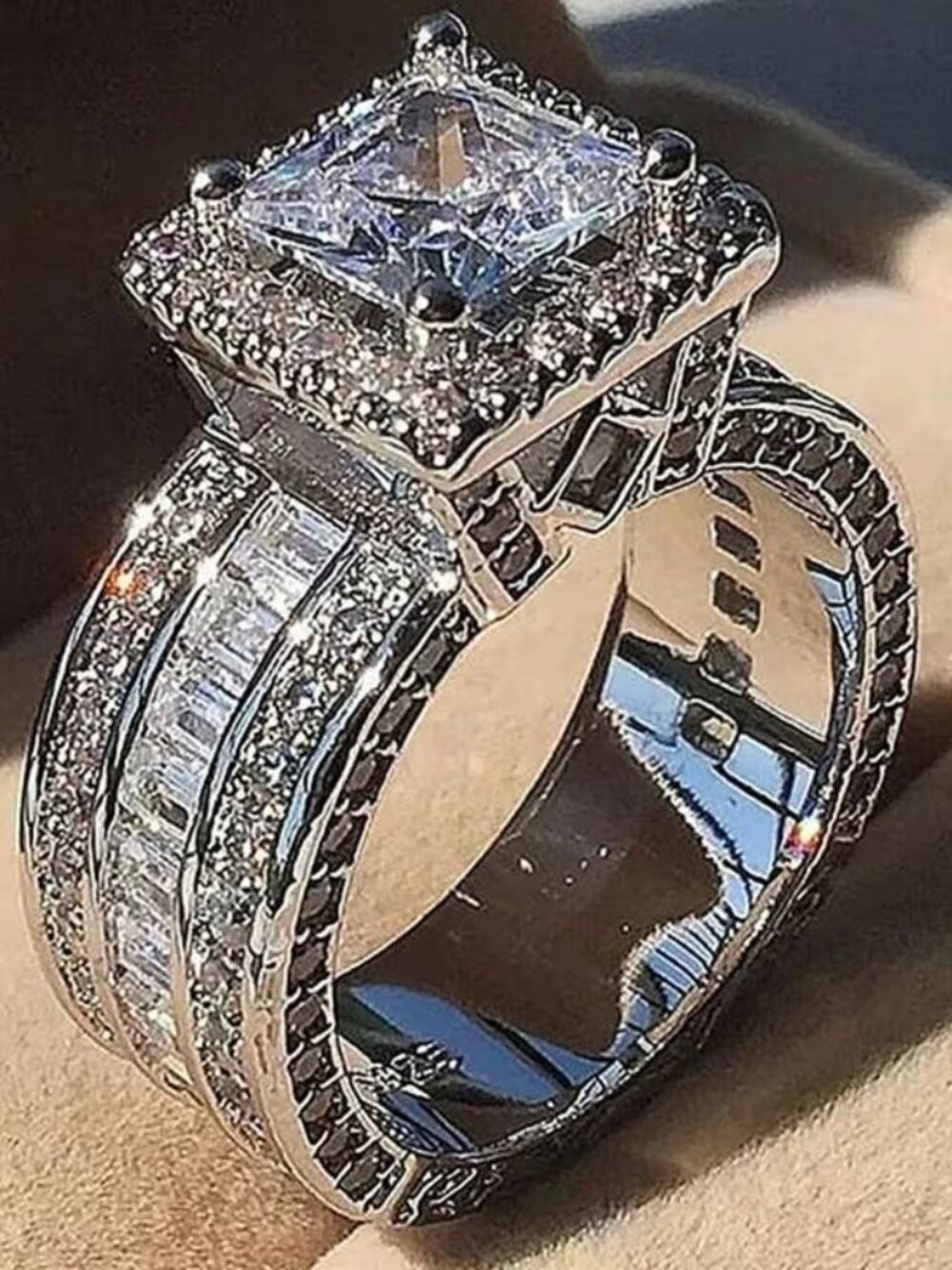 Square Cubic Synthetic Zircon Ring (Size:7)
